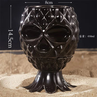 Drinking Glasses,Tattoo Skull Tiki Cocktail Glass,Flower Face Creative Cocktail Glasses,Ceramic Wineglass,Hawaii Bar Accessories