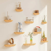 Solid Wooden Semicircle Wall Shelves Background Entryway Decorative Floating Organization Storage Holders Bedroom Kitchen Racks