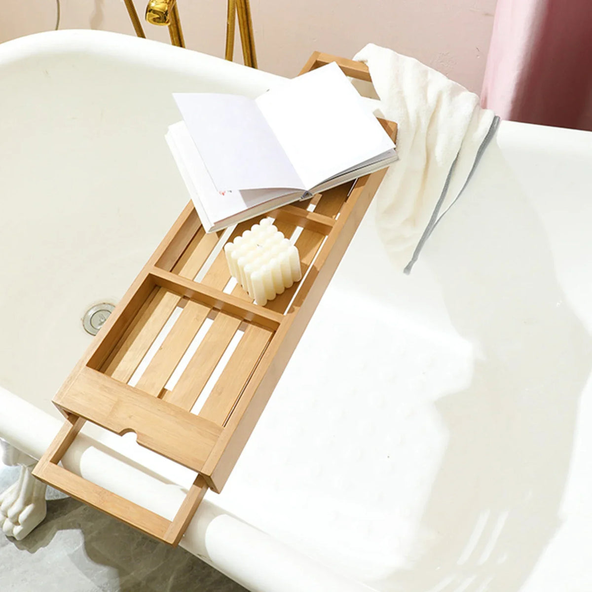 TRELUNE - Expandable Wooden Bathtub Caddy for Relaxed Soaking