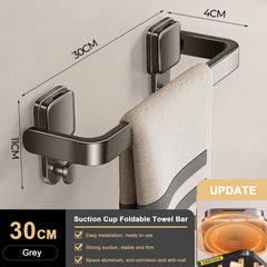 TOVELIQ - Folding Suction Towel Bar for Space-Saving Bathroom Storage
