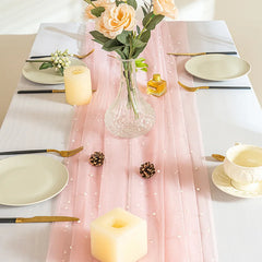 VEILORA - Pearl Gauze Table Runner for Romantic Table Styling