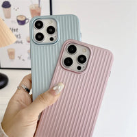 Natural Titanium PC Phone Case For iPhone 16E 12 13 14 15 16 Pro Max Plus Electroplated Grating Corrugated Hard Shockproof Cover