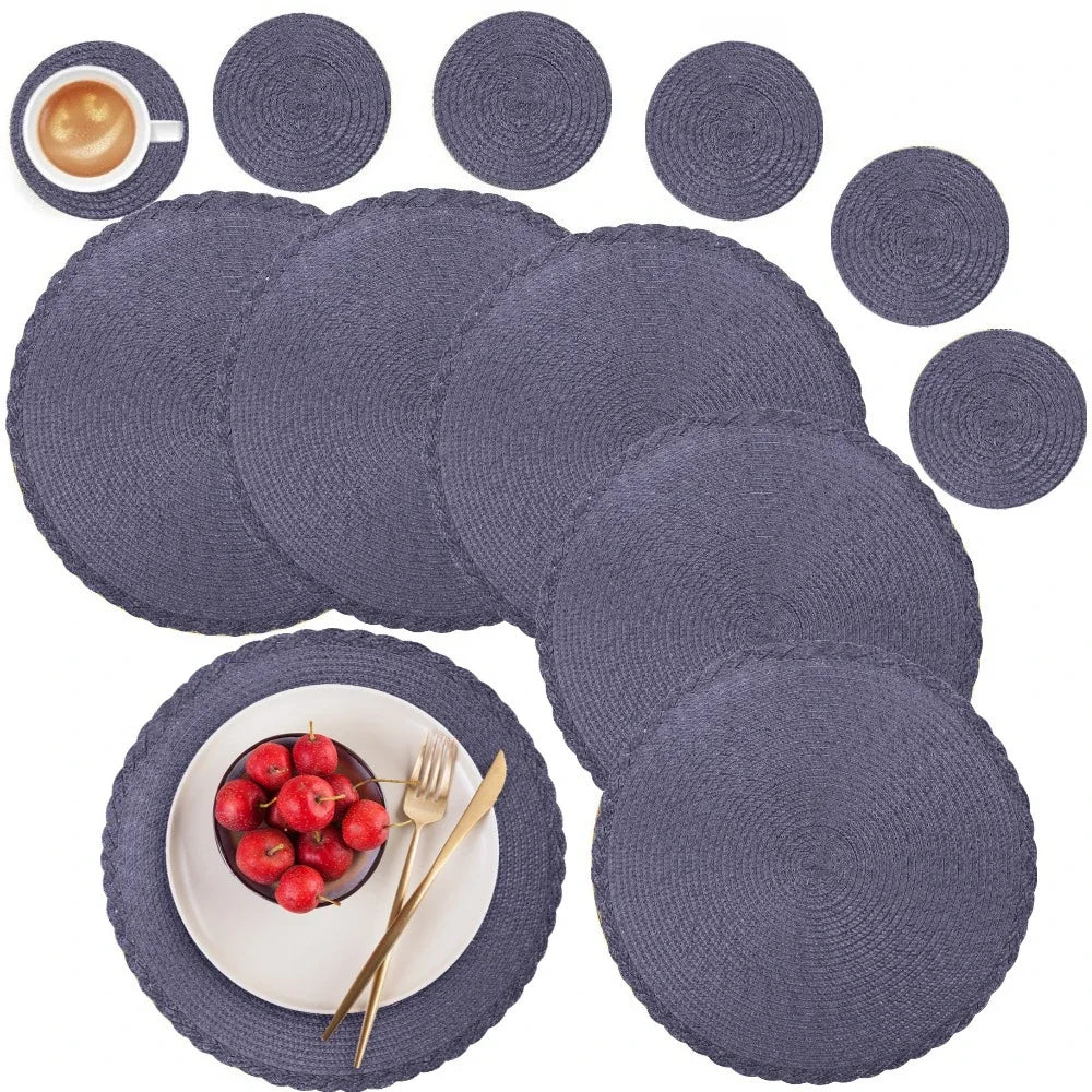 WEVLYRA - Braided Placemat and Coaster Set for Table Protection