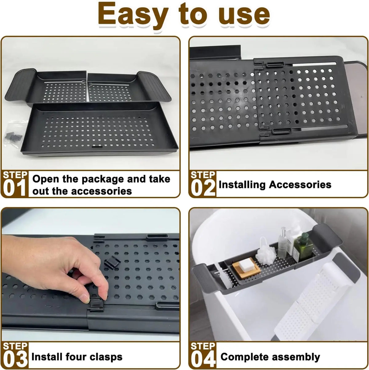 TUBELYN - Expandable Bath Caddy for Dry, Organized Tubside Storage