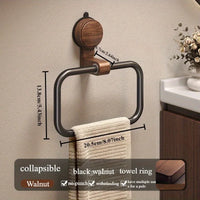Vintage Walnut Wood Towel Ring with Suction Cup Mount, No-Drill Wall-Mounted Bathroom Towel Holder, Stainless Steel Frame