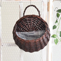 Hand Made Wicker Rattan Flower Planter Wall Hanging Wicker Rattam Basket Garden Vine Pot Plants Holder Garden Pots Wall Planter