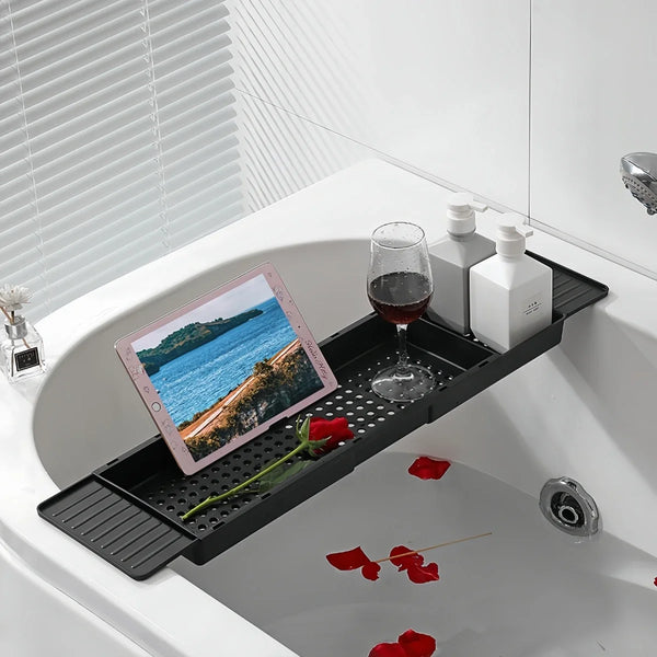 Retractable Bathtub Caddy Tray-Adjustable Plastic Bath Tub Organizer,Non-Slip Bathroom Shelf for Shower Storage bathtub tray