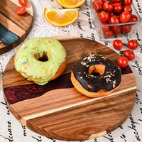 RESILORA - Round Wood And Resin Serving Board For Elegant Hosting