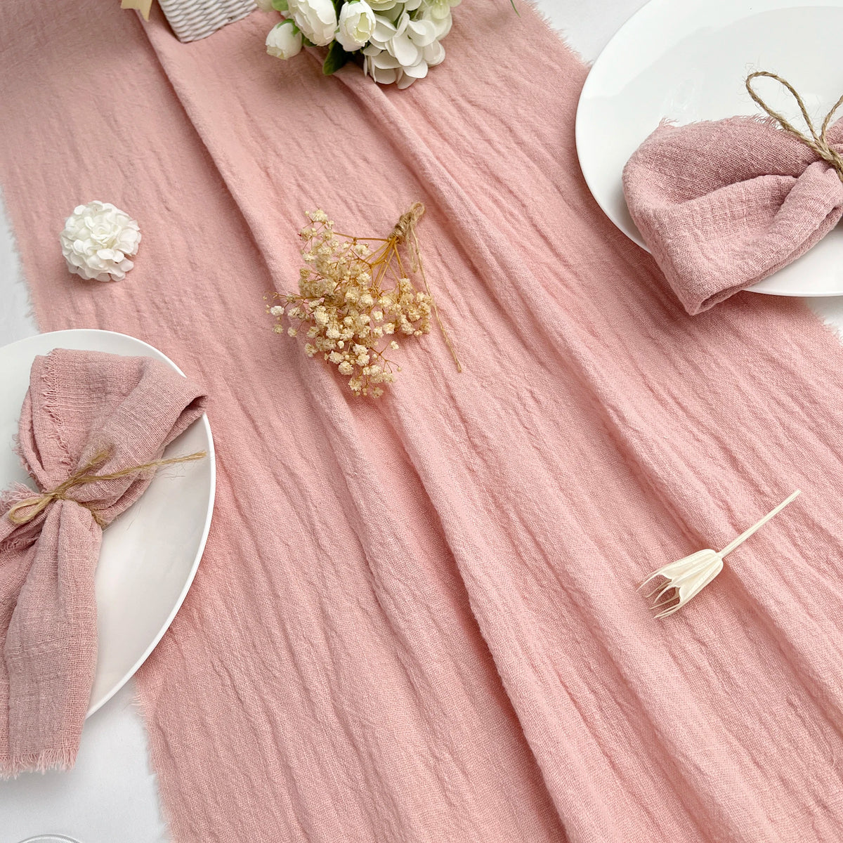 ROSAVEN - Textured Cotton Gauze Table Runner for Romantic Tables
