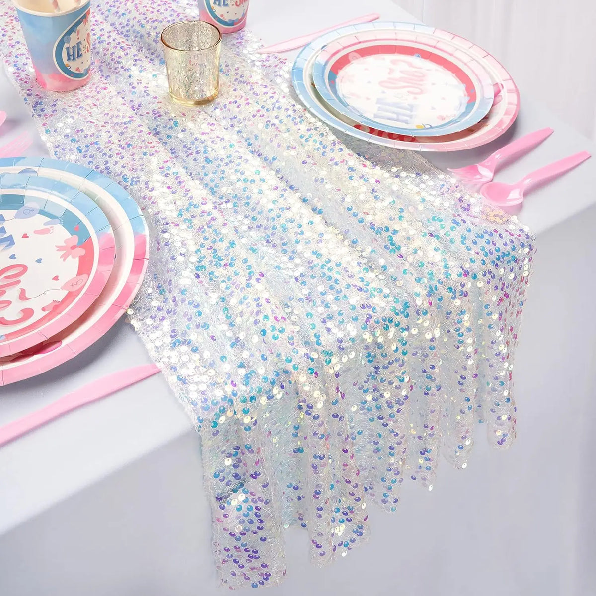 GLIMVORA - Iridescent Sequin Table Runner for Striking Tablescapes