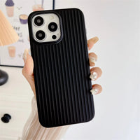Natural Titanium PC Phone Case For iPhone 16E 12 13 14 15 16 Pro Max Plus Electroplated Grating Corrugated Hard Shockproof Cover