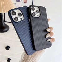 Natural Titanium PC Phone Case For iPhone 16E 12 13 14 15 16 Pro Max Plus Electroplated Grating Corrugated Hard Shockproof Cover