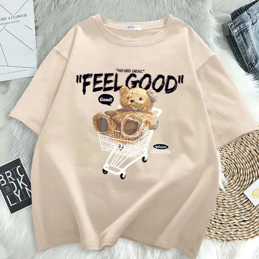 Cartoon Bear Short Sleeve T-shirt Women Loose