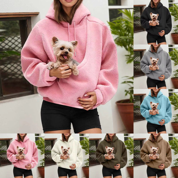 Pet Carrier Hoodie with Front Pouch – Hands-Free Dog Sweatshirt (S–2XL)