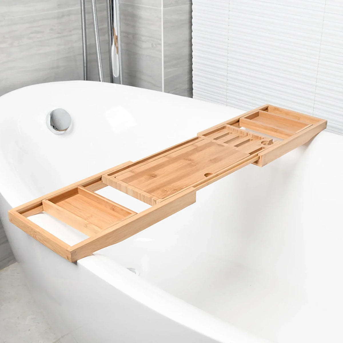 TRELUNE - Expandable Wooden Bathtub Caddy for Relaxed Soaking