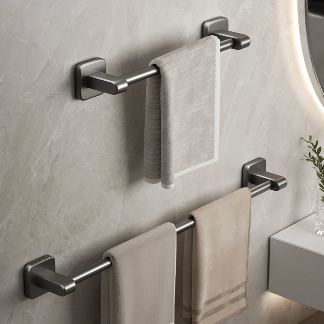 Space Aluminum Towel Rod Self-Adhesive No-Drilling Bathroom Kitchen Hand Towel Holder Plastic Base Sticky Installation