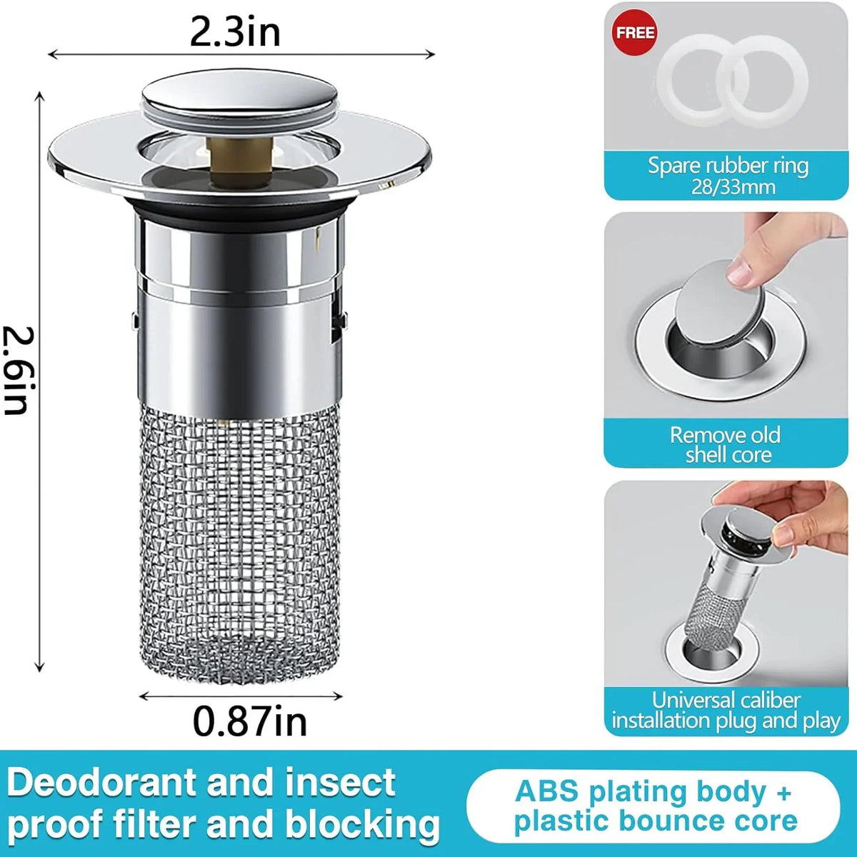 DRAIVEL - Pop-Up Drain Stopper That Catches Hair and Blocks Odors