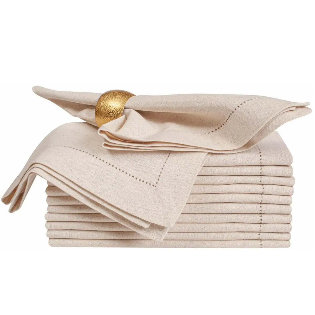 HEMVORA - Set of Six Hemstitched Linen Napkins for Refined Dining