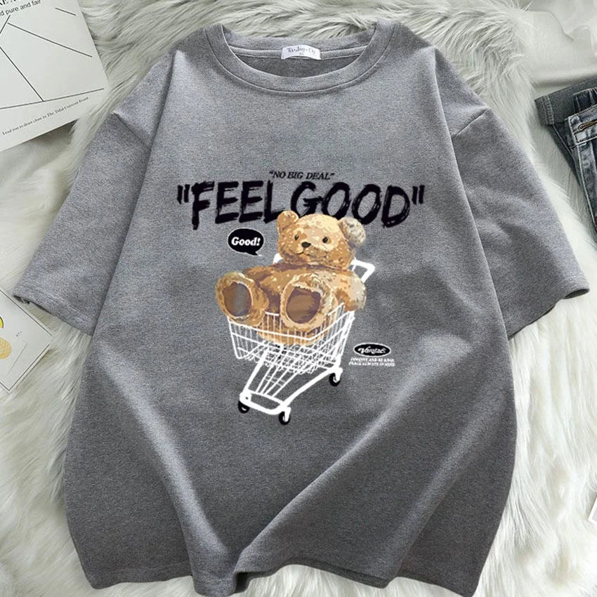 Cartoon Bear Short Sleeve T-shirt Women Loose