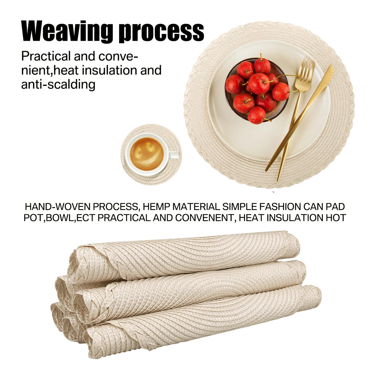 WEVLYRA - Braided Placemat and Coaster Set for Table Protection