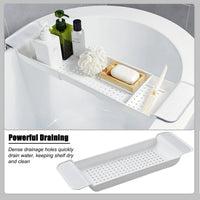 Expandable Drain Bath Shelf Caddy Tray Multifunctional Plastic Bathtub Tray Bathroom Organizer Simple Stylish Bathtub Storage