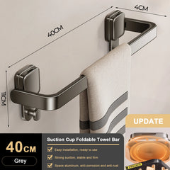 TOVELIQ - Folding Suction Towel Bar for Space-Saving Bathroom Storage