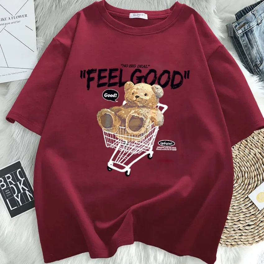 Cartoon Bear Short Sleeve T-shirt Women Loose