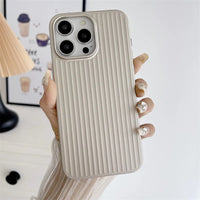 Natural Titanium PC Phone Case For iPhone 16E 12 13 14 15 16 Pro Max Plus Electroplated Grating Corrugated Hard Shockproof Cover