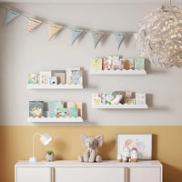 White Wavy Wooden Floating Shelf Bedroom Wall-Mounted Shelf Storage Wall Rack Home Toys Organizer Books Ledge Nursery Wall Decor