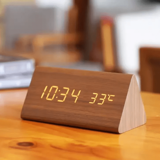 WOODSENSE – LED Wooden Clock with Voice Control for Stylish Time Display