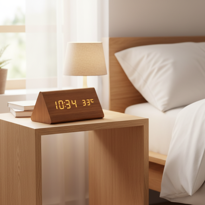 WOODSENSE - Wooden LED Alarm Clock with Sound-Activated Display