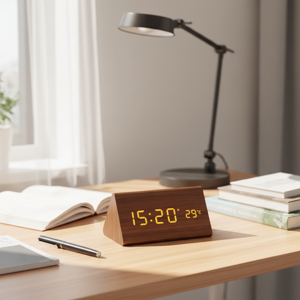 WOODSENSE - Wooden LED Alarm Clock with Sound-Activated Display