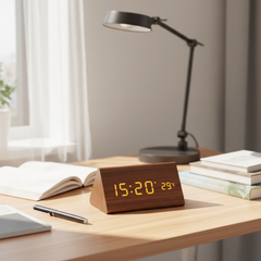 WOODSENSE - Wooden LED Alarm Clock with Sound-Activated Display