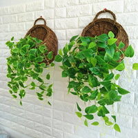 Hand Made Wicker Rattan Flower Planter Wall Hanging Wicker Rattam Basket Garden Vine Pot Plants Holder Garden Pots Wall Planter