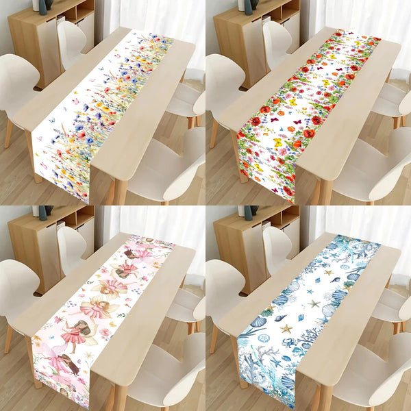 Spring Tulips Flower Fairy Table Runner Spring Summer Kitchen Dining Table Decor for Indoor Outdoor Home Holiday Party Decor