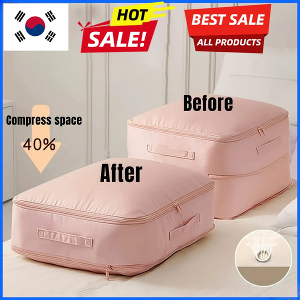 Heavy-Duty Self-Compressing Storage Bag - Portable Organizer for Clothes, Blankets & Quilts, Ideal for Closet Organization
