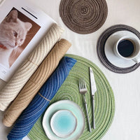 Nordic Style Imitation Cotton Yarn Placemat Round Ramie Woven Coaster Insulation Dish Mat Household Anti-scald Mat