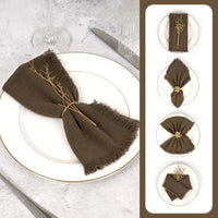 Packs Brown Napkins 16x16 Inch, Cotton Linen Handmade Cloth Napkins Bulk with Fringe Soft Rustic Boho Napkins for Wedding, Party