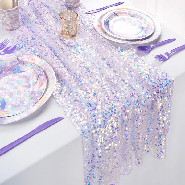 Sequin Iridescent Table Runner Boho Table Runners Glitter Sequin Tablecloth for Party Wedding Summer Mermaid Birthday Decoration