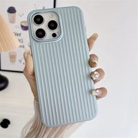 Natural Titanium PC Phone Case For iPhone 16E 12 13 14 15 16 Pro Max Plus Electroplated Grating Corrugated Hard Shockproof Cover
