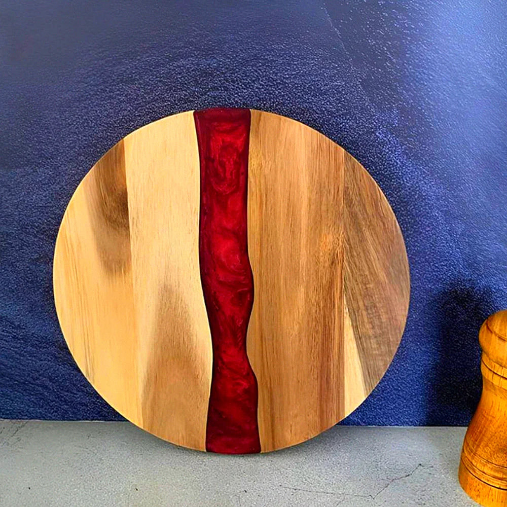 RESILORA - Round Wood And Resin Serving Board For Elegant Hosting