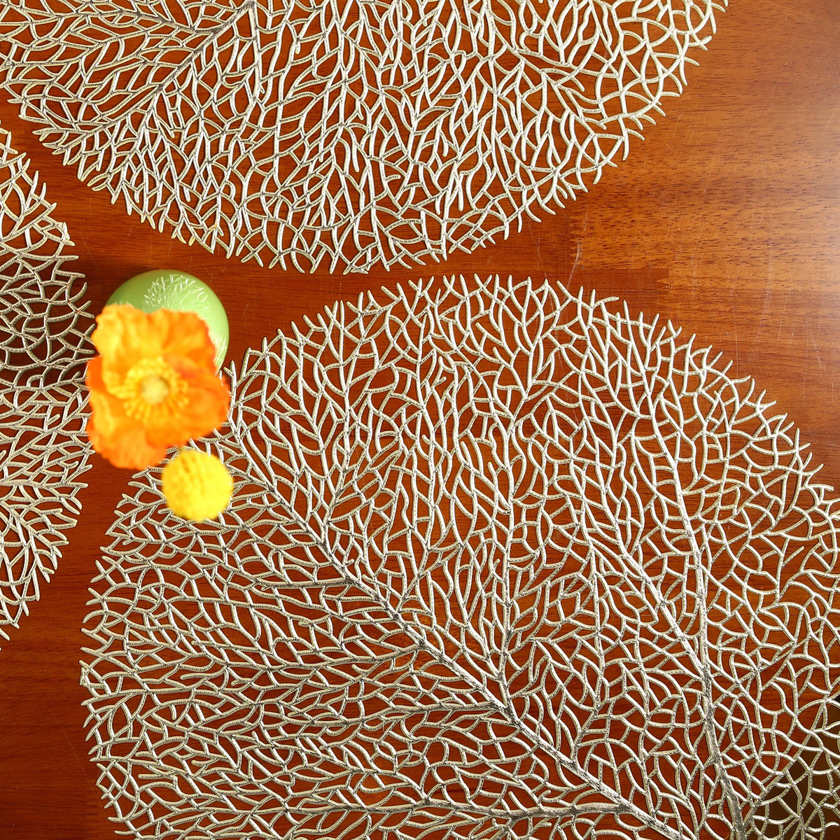 GILVORA - Set of Four Gold Leaf Placemats for Table Protection