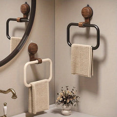 VELNORA - Walnut Towel Ring for No-Drill Bathroom Storage