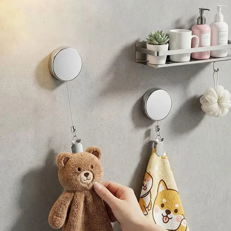 ZELVORI - Retractable Towel Rack for Drill-Free Wall Storage