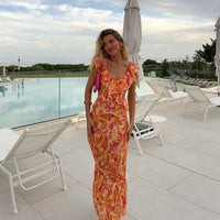 CALYVRA - Ruffled Floral Maxi Dress for Graceful Summer Style