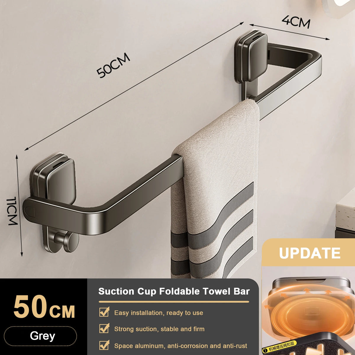 TOVELIQ - Folding Suction Towel Bar for Space-Saving Bathroom Storage