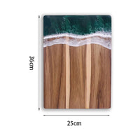 Wave Resin Acacia Cutting Board, Wooden Charcuterie Board for Meat/Fruit, Ocean Design Kitchen Chopping Block