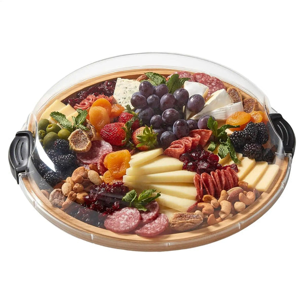 Serving Boards Charcuterie Boards Portable Round Wooden Food Platter with Lid for Party Christmas Restaurant Picnic Holiday
