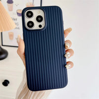 Natural Titanium PC Phone Case For iPhone 16E 12 13 14 15 16 Pro Max Plus Electroplated Grating Corrugated Hard Shockproof Cover