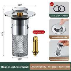 PLUVENA - Pop-Up Sink Stopper That Blocks Odors and Catches Hair